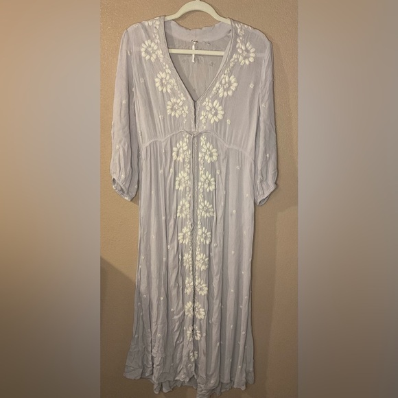Free People Periwinkle Hook & Eye Closure Prairie Milkmaid Maxi Dress A13 - Picture 1 of 6